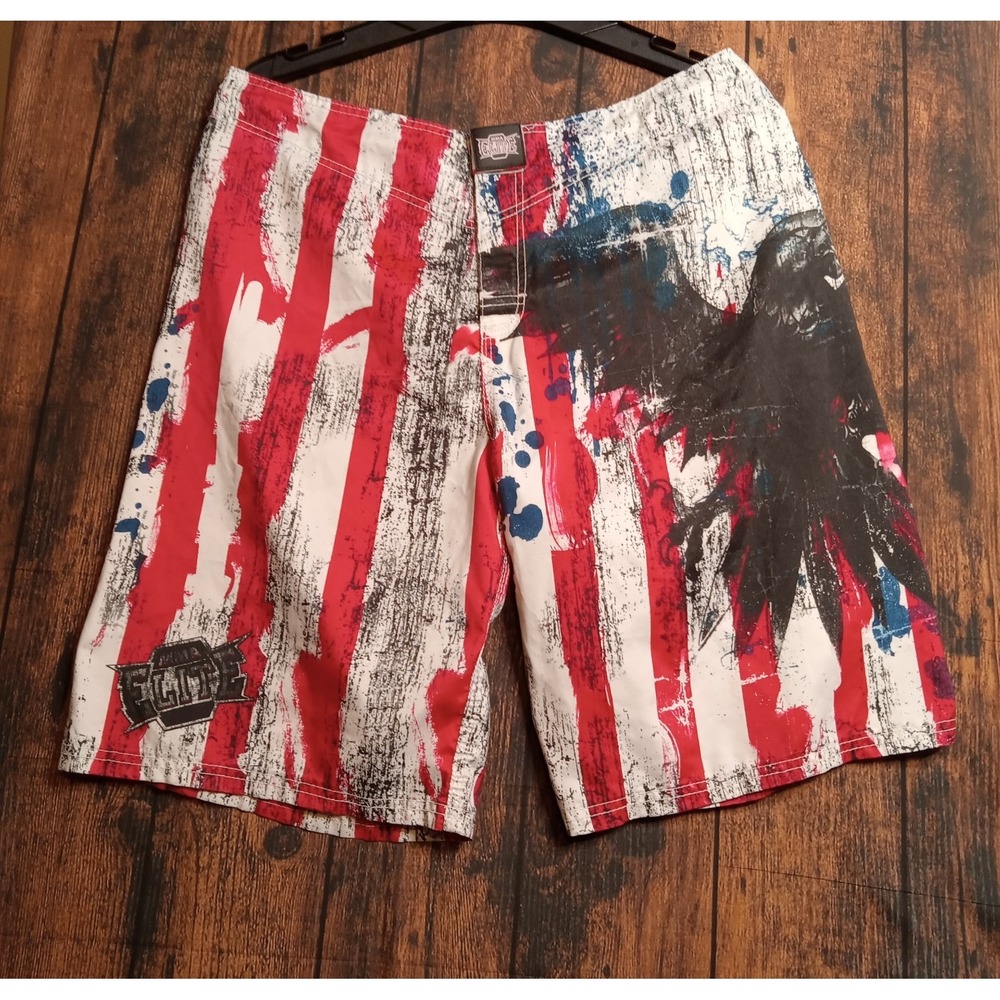 MMA Elite‎ Men's Board Shorts Rash Guard Size Large Red/White/Blue